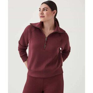Spanx Air Essentials Half Zip Sweatshirt in Maroon Spice Size Medium